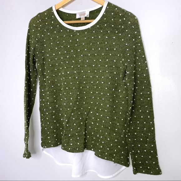 Composed Olive Green Swiss Dot Shirttail Sweater Top Size M - Picture 2 of 3